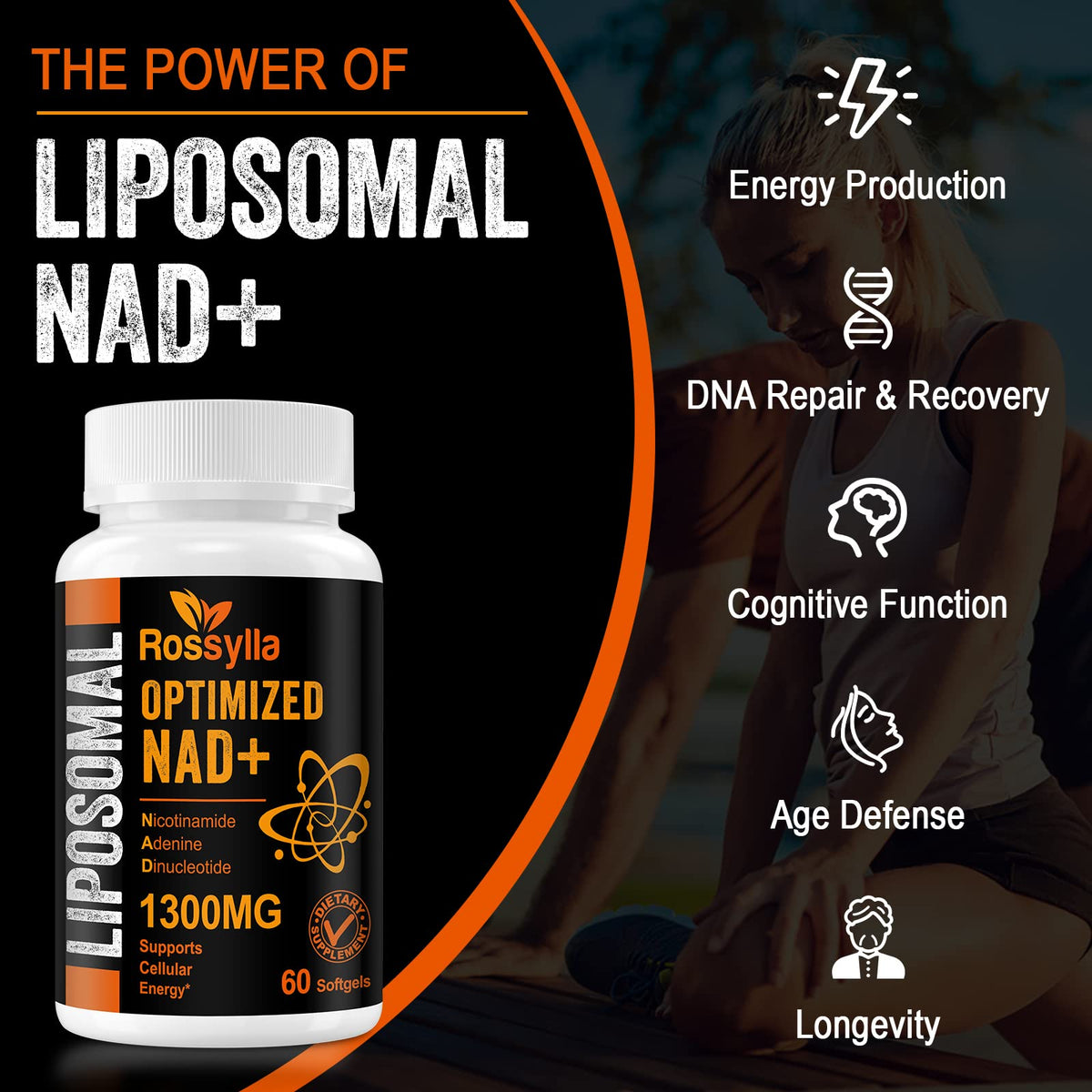 Rossylla 1300 MG Liposomal NAD+ Supplement | Highest Absorption | Purest NAD Supplemet to Boost NAD+ Effetively | Boosting NAD+ Supplement for Aging Defese, Cellular Energy, Longevity | 120 Count RossyllaBuy Supplements Australia