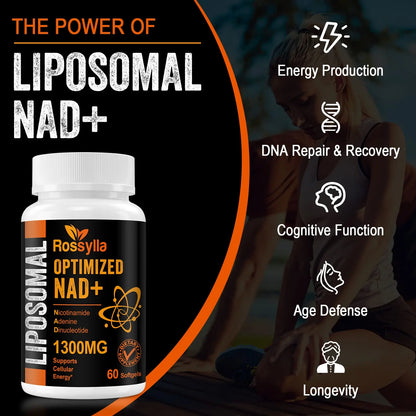 Rossylla 1300 MG Liposomal NAD+ Supplement | Highest Absorption | Purest NAD Supplemet to Boost NAD+ Effetively | Boosting NAD+ Supplement for Aging Defese, Cellular Energy, Longevity | 60 Count RossyllaBuy Supplements Australia