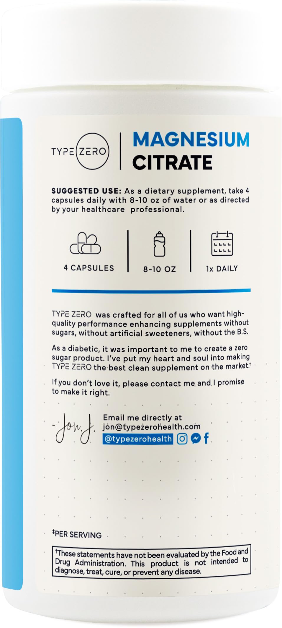 Type Zero Clean Magnesium Citrate Capsules (420mg Per Serving - 200 Capsules) Pure Magnesium Citrate Supplement, Non-GMO - Gluten Free, 50 Servings Type ZeroBuy Supplements Australia