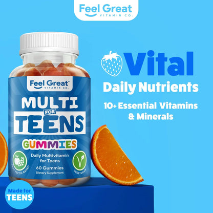 Feel Great Teen Vitamins Multivitamin Gummies | Citrus & Strawberry Flavor for Teen Boys & Girls | for Bone, Muscle & Immune Support | The Feel Great Vitamin Company
