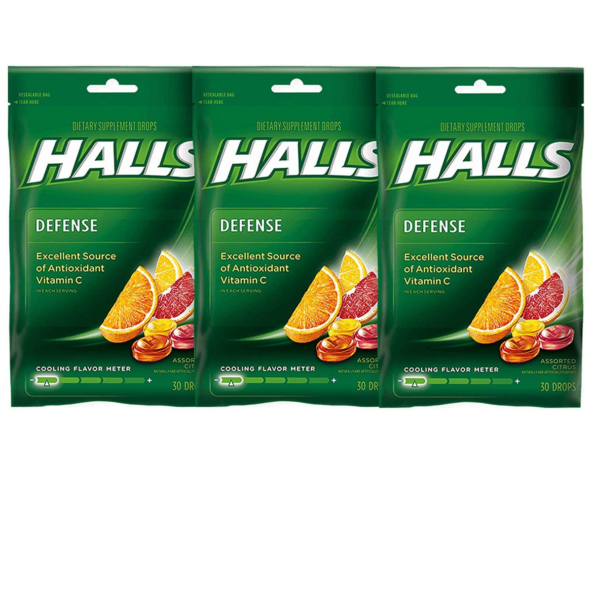 Halls Defense Vitamin C Drops Assorted Citrus - 30 ct, Pack of 3 HALLS buy supplements Au