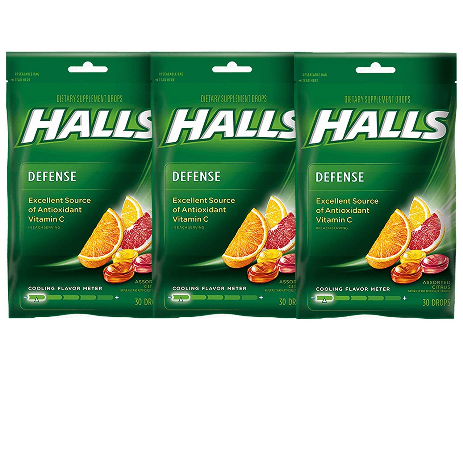 Halls Defense Vitamin C Drops Assorted Citrus - 30 ct, Pack of 3 HALLS buy supplements Au