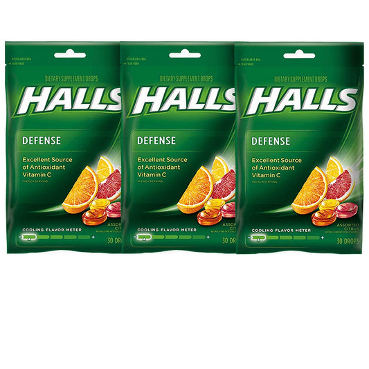 Halls Defense Vitamin C Drops Assorted Citrus - 30 ct, Pack of 3 HALLS buy supplements Au