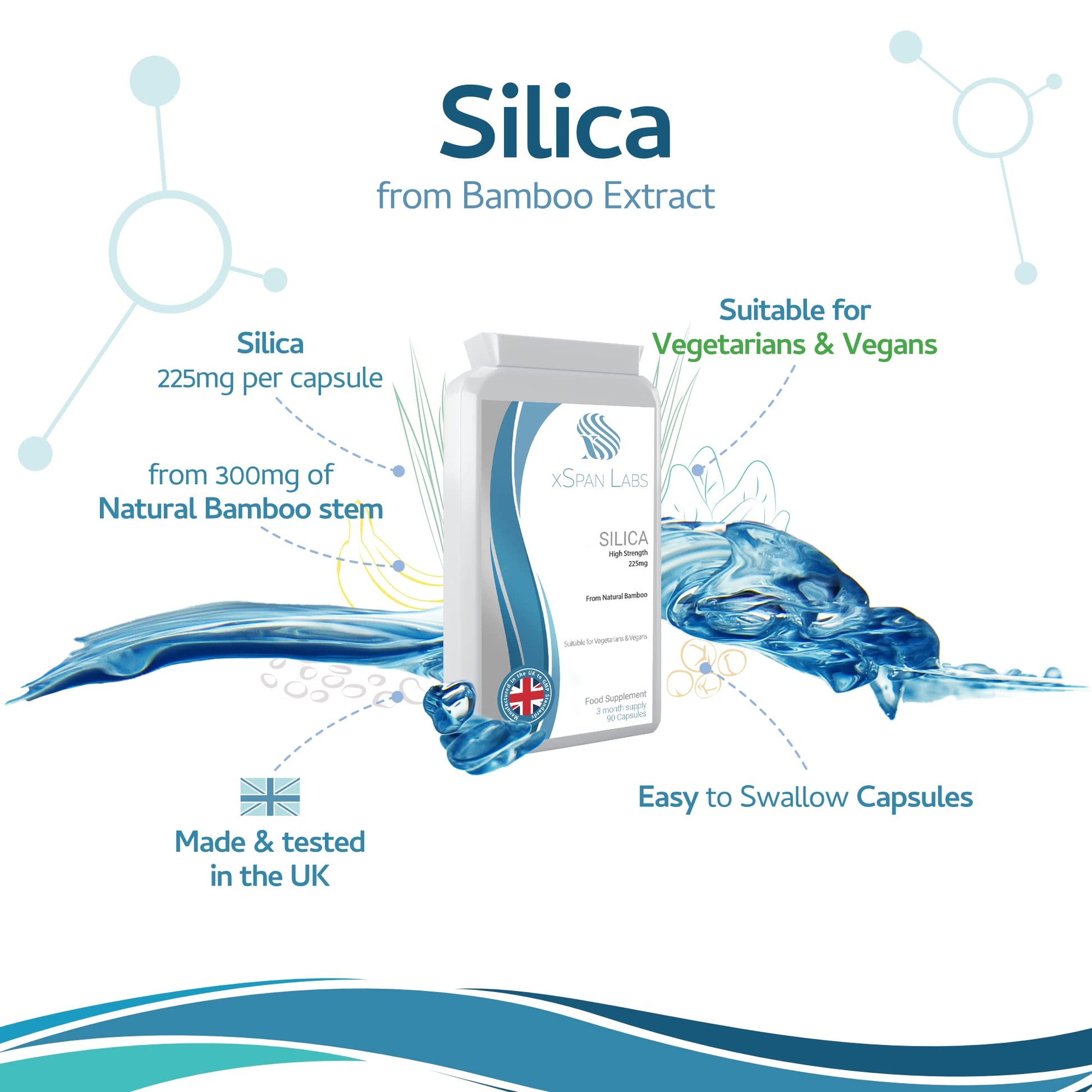 Silica 225mg – 90 Capsules - A Potent Highly Bioavailable Form - Naturally Sourced from Bamboo Extract - One-A-Day Vegan Capsules to Support Healthy Hair, Nails and Skin - Made in The UK Xspan LabsBuy Supplements Australia
