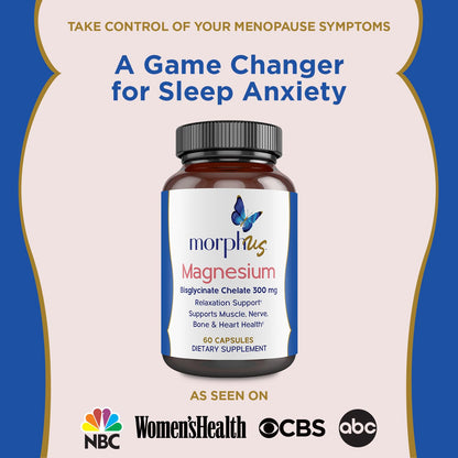 Morphus Magnesium Bisglycinate Chelate 300mg Supplement | 60 Capsules | Helps Women with Perimenopause & Menopause Symptoms | Restful Sleep, De-Stress, Relaxes Muscles & Nerves | Fast Absorption MORPHUSBuy Supplements Australia