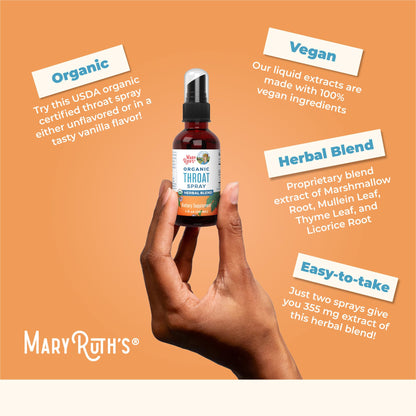 MaryRuth Organics USDA Organic Throat Spray with Mullein Leaf | Marshmallow Root & Licorice Root & Thyme Leaf | 4 Herbal Blend | Non-GMO | Vegan | Gluten Free | 1 Fl Oz | Up to 100 Servings MARYRUTH'SBuy Supplements Australia