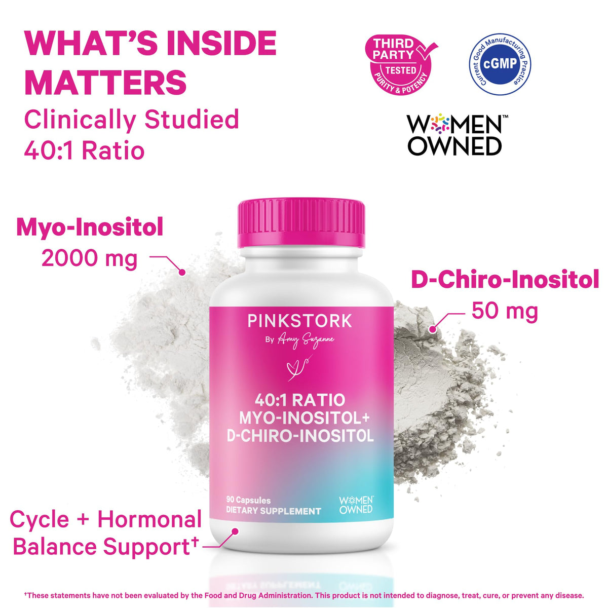 Pink Stork Myo-Inositol & D-Chiro Inositol Supplement - Hormonal Balance for Women - Ovarian Support - 40:1 Ratio - Fertility Supplements for Women - 180 Capsules, 2 Month Supply Pink StorkBuy Supplements Australia