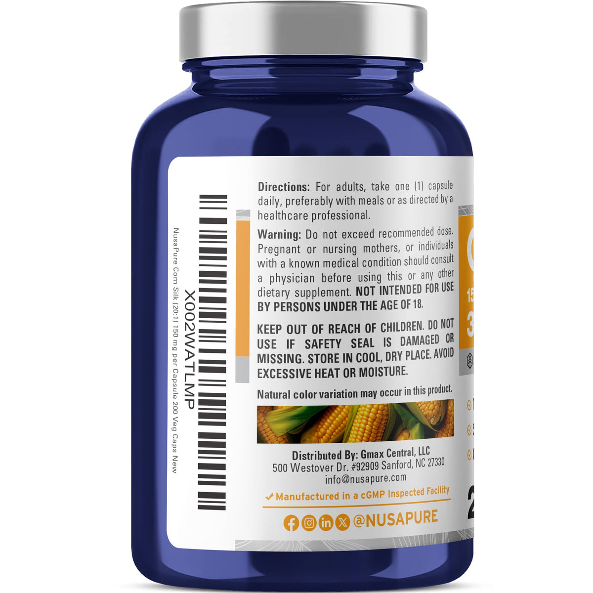 NusaPure Corn Silk Extract 3,000 mg per Caps - 200 Veggie Caps (100% Vegetarian, Non-GMO, Extract 20:1, Vegan) NusaPureBuy Supplements Australia