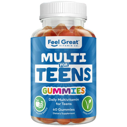 Feel Great Teen Vitamins Multivitamin Gummies | Citrus & Strawberry Flavor for Teen Boys & Girls | for Bone, Muscle & Immune Support | The Feel Great Vitamin Company