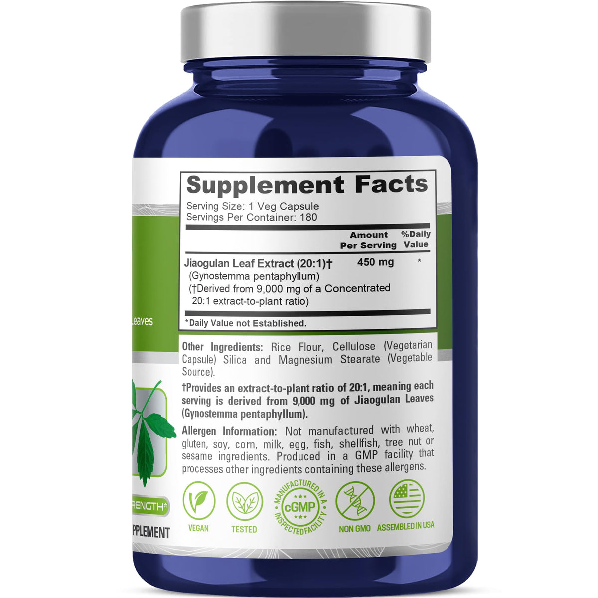 NusaPure Jiaogulan 20:1 Extract, 450 mg Equivalent to 9,000mg 180 Veggie Capsules (Vegetarian, Non-GMO, Vegan) Gynostemma Pentaphyllum NusaPureBuy Supplements Australia