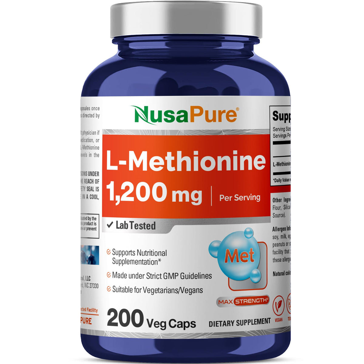 NusaPure L Methionine 1200mg | 200 Capsules | Non-GMO | Vegan Supplement NusaPureBuy Supplements Australia