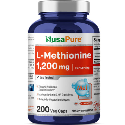 NusaPure L Methionine 1200mg | 200 Capsules | Non-GMO | Vegan Supplement NusaPureBuy Supplements Australia