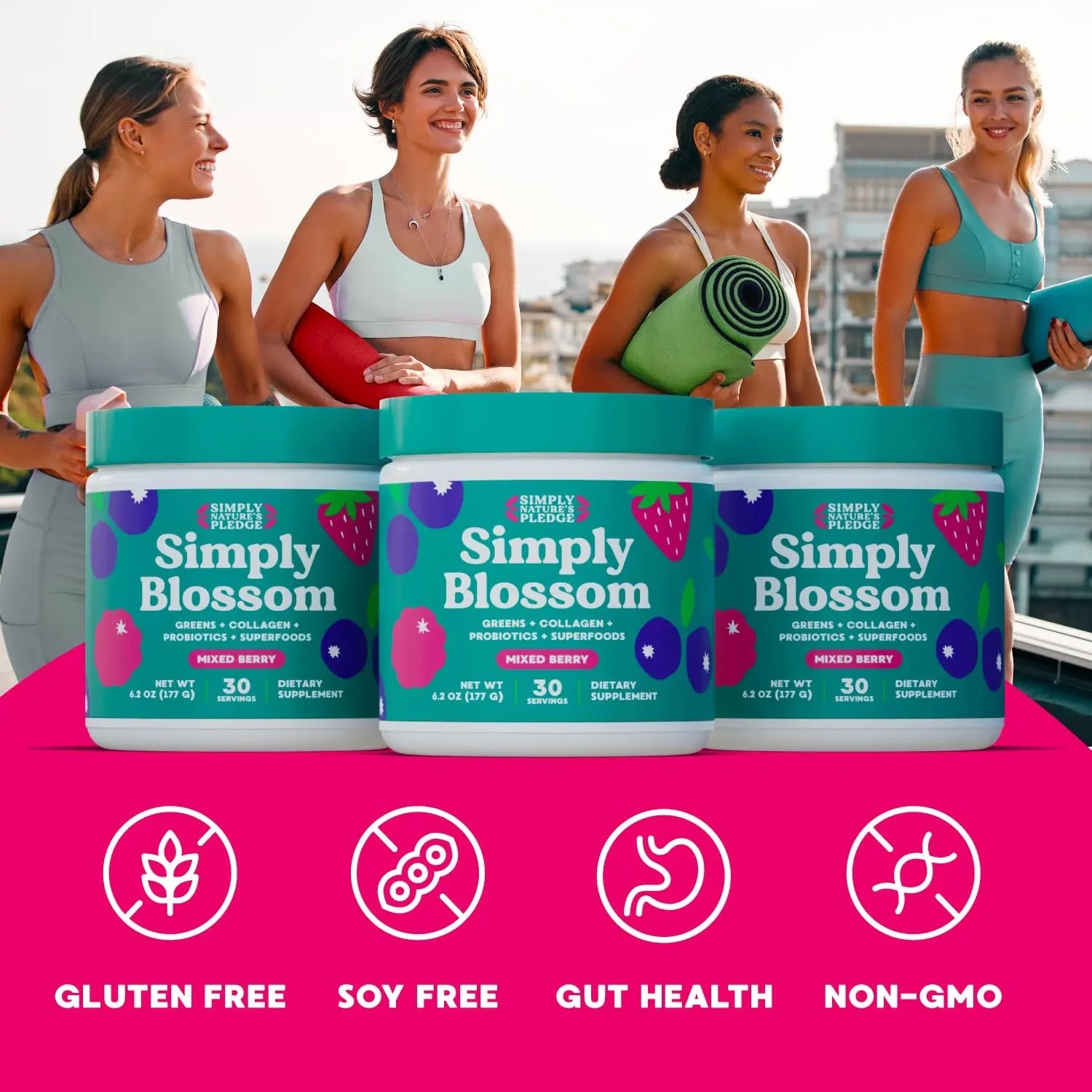 Simply Blossom Nutrition - Daily Greens & Superfood Powder + Collagen + Probiotics for Women's Digestive Health & Bloating Relief. Help Your Health Bloom - 2 Month Supply Simply Nature's Pledge buy supplements Au