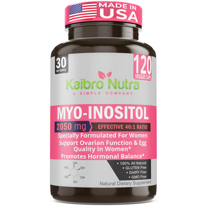 Kaibro Nutra Myo-Inositol Supplement, Myo-Inositol & D-Chiro Inositol 40:1 Ratio, Hormone Balance & Ovarian Support for Women with Vitamin B8, 2050mg, Vegan, Non-GMO Capsules 120 Count Kaibro NutraBuy Supplements Australia