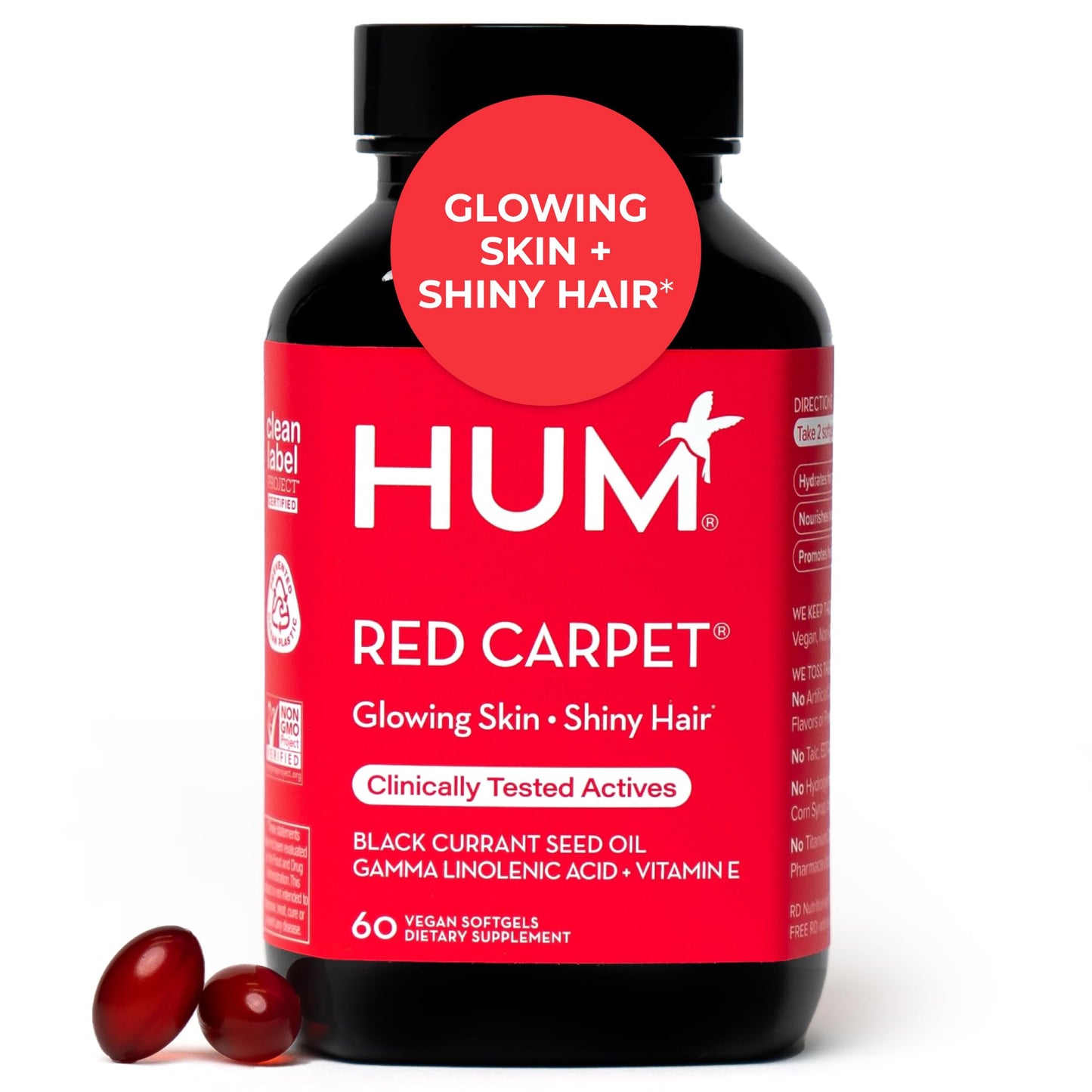 HUM Red Carpet Skin & Hair Vitamins for Women with Omega 3 Fatty Acids, Vitamin E, and Black Currant Seed Oil, Supplement for Skin Health & Healthy Hair Follicles Support, 60 Count HUMBuy Supplements Australia