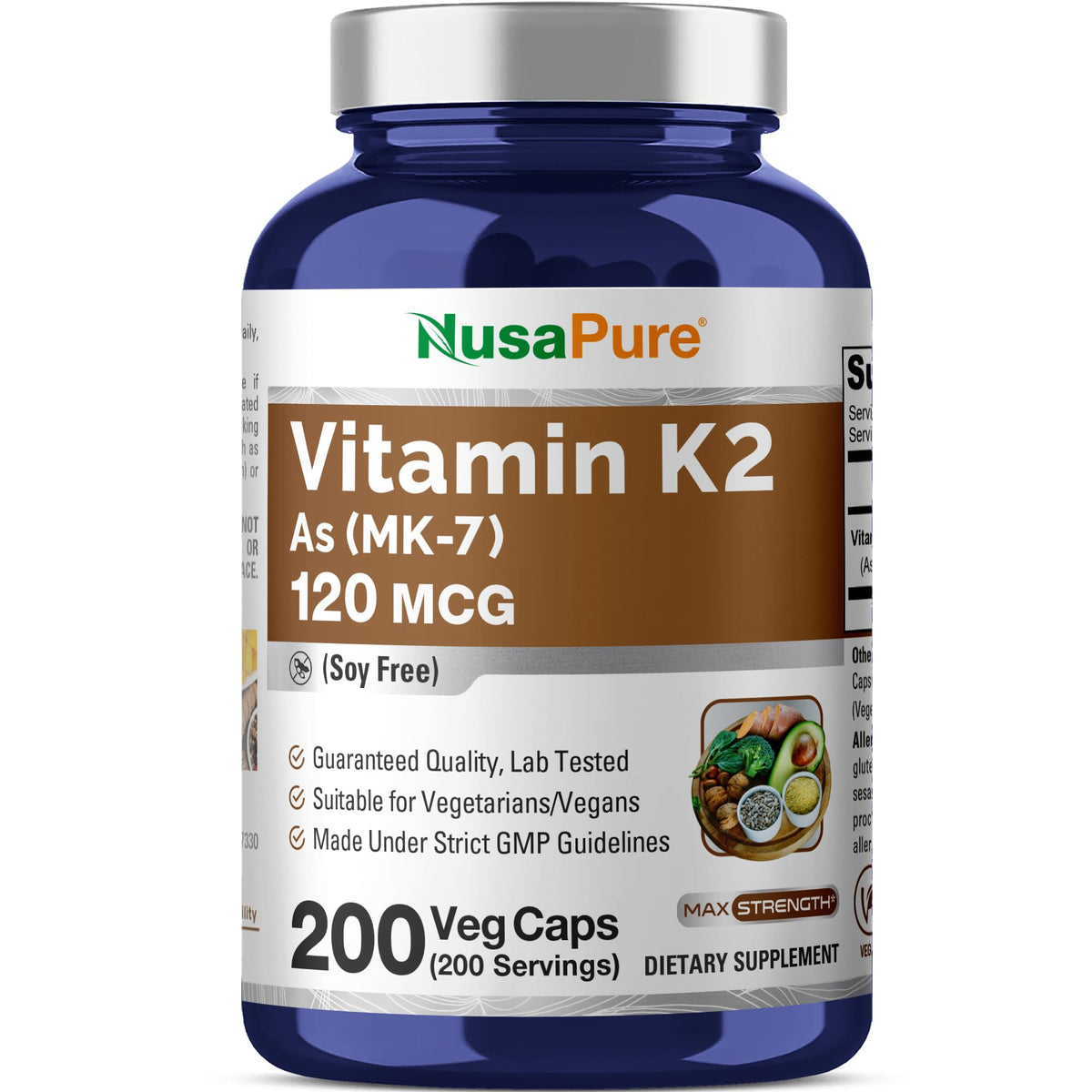 NusaPure Vitamin K2 MK7 120 mcg 200 Veggie Caps (Soy Free, Non-GMO, Vegan) NusaPureBuy Supplements Australia