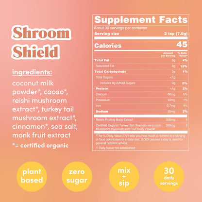 GOLDE Shroom Shield - Plant Based Superfood Blend w/Turkey Tail Mushroom & Reishi Mushroom Extract - Stress Defense - Antioxidants & Prebiotics - Vegan, Keto, & Sugar-Free Hot Cocoa - 30 Servings GOLDEBuy Supplements Australia