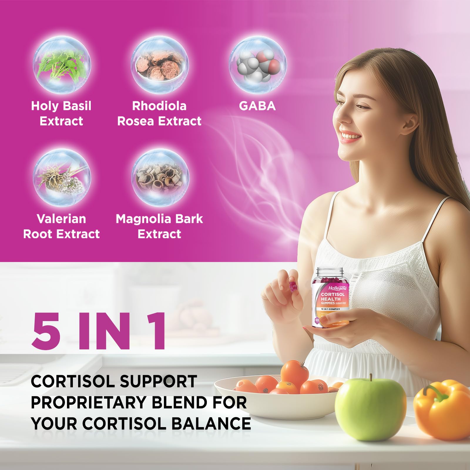 HOLLEGEND Cortisol Supplements for Women Men, Cortisol Gummies with Ashwagandha, Magnesium, L-Theanine, Phosphatidylserine, B6 for Cortisol Detox, Relaxation, Sleep, Focus, Sugar-Free, Vegan, 60 HOLLEGENDBuy Supplements Australia