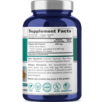 NusaPure Slippery Elm Bark 20:1 Extract, 450 mg Equivalent to 9,000mg 200 Veggie Capsules (Non-GMO, Vegan) NusaPureBuy Supplements Australia