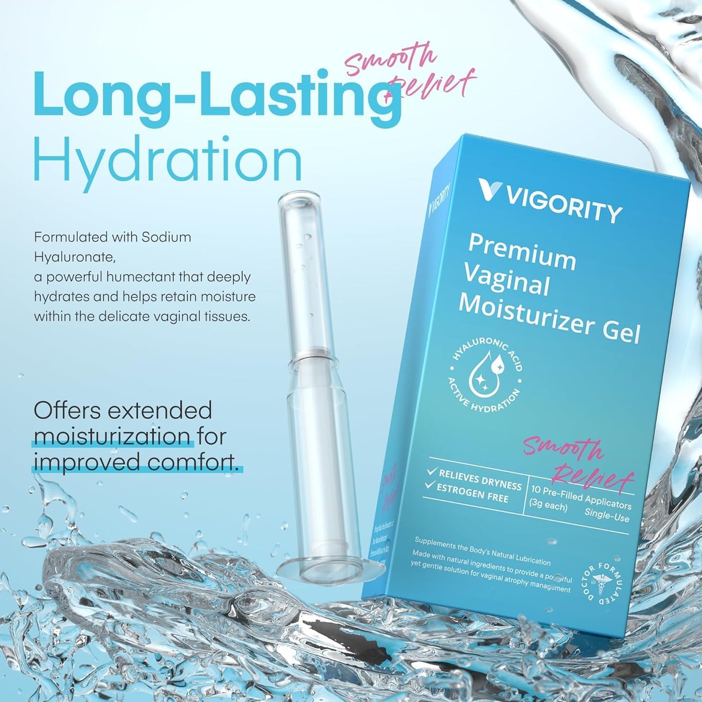 Vigority Vaginal Moisturizer Gel: Long Lasting Relief for Vaginal Dryness, Irritation & Intimate Discomfort with Hyaluronic Acid & Vitamin E – Hormone-Free Feminine Care – 10 Pre-Filled Applicators VigorityBuy Supplements Australia