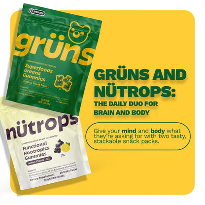 Nutrops Lions Mane Mushroom Gummies for adults, Functional Nootropics, Herbal Brain Supplement for Energy, Brain Health, Cognitive, Memory & Focus, Reishi, Chaga, Cordyceps, Coriolus, 28 daily Packs GrünsBuy Supplements Australia
