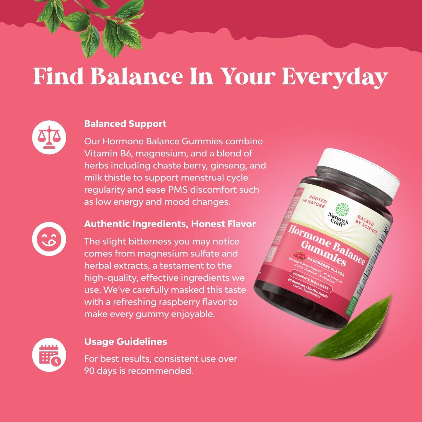 Hormone Balance for Women Gummies of All Ages - PMS Support Supplement for Women to Regulate Menstrual Cycle & Hormonal Balance Menopause & Mood Swings with Vitamin B6 & Dong Quai - 60 Chews - 3 pack Natures CraftBuy Supplements Australia