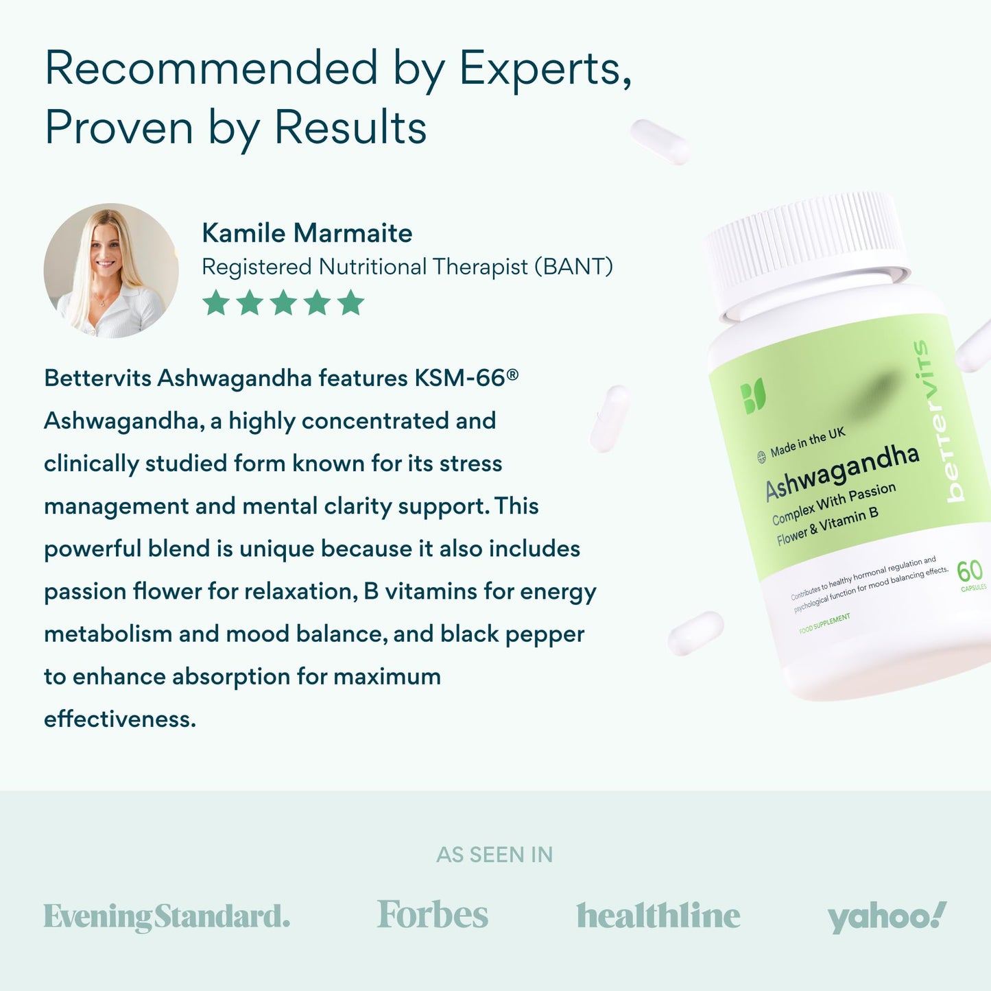 Bettervits Ashwagandha Complex with Passion Flower and Vitamin B – KSM-66® Organic Root Extract 800 mg – Supports Calm, Energy and Emotional Balance – 60 Capsules BettervitsBuy Supplements Australia
