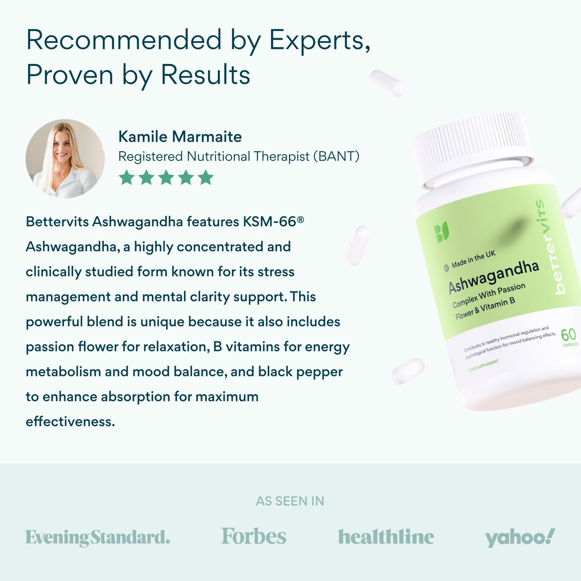Bettervits Ashwagandha Complex with Passion Flower and Vitamin B – KSM-66® Organic Root Extract 800 mg – Supports Calm, Energy and Emotional Balance – 60 Capsules BettervitsBuy Supplements Australia