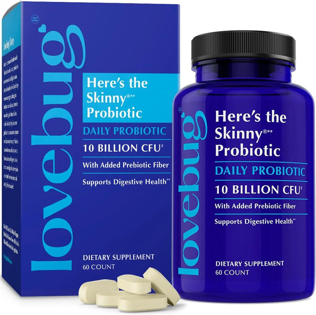 LOVEBUG Skinny Prebiotics and Probiotics for Women Digestive Health & Immune Support - 10 Billion CFU Probiotic Strains Gut Health, Gas, Constipation & Bloating, 60ct LOVEBUGBuy Supplements Australia