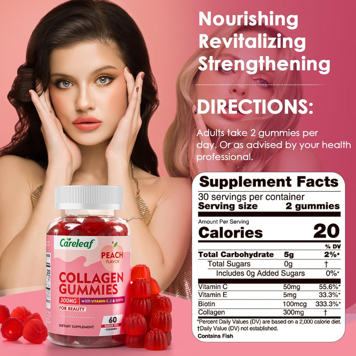 careleaf Sugar Free Collagen Gummies with Vitamin C Vitamin E Support Natural Collagen Production, Healthy Hair, Nails and Bones,Peach Flavor,60 Gummies for 30 Days Supply careleaf buy supplements Au