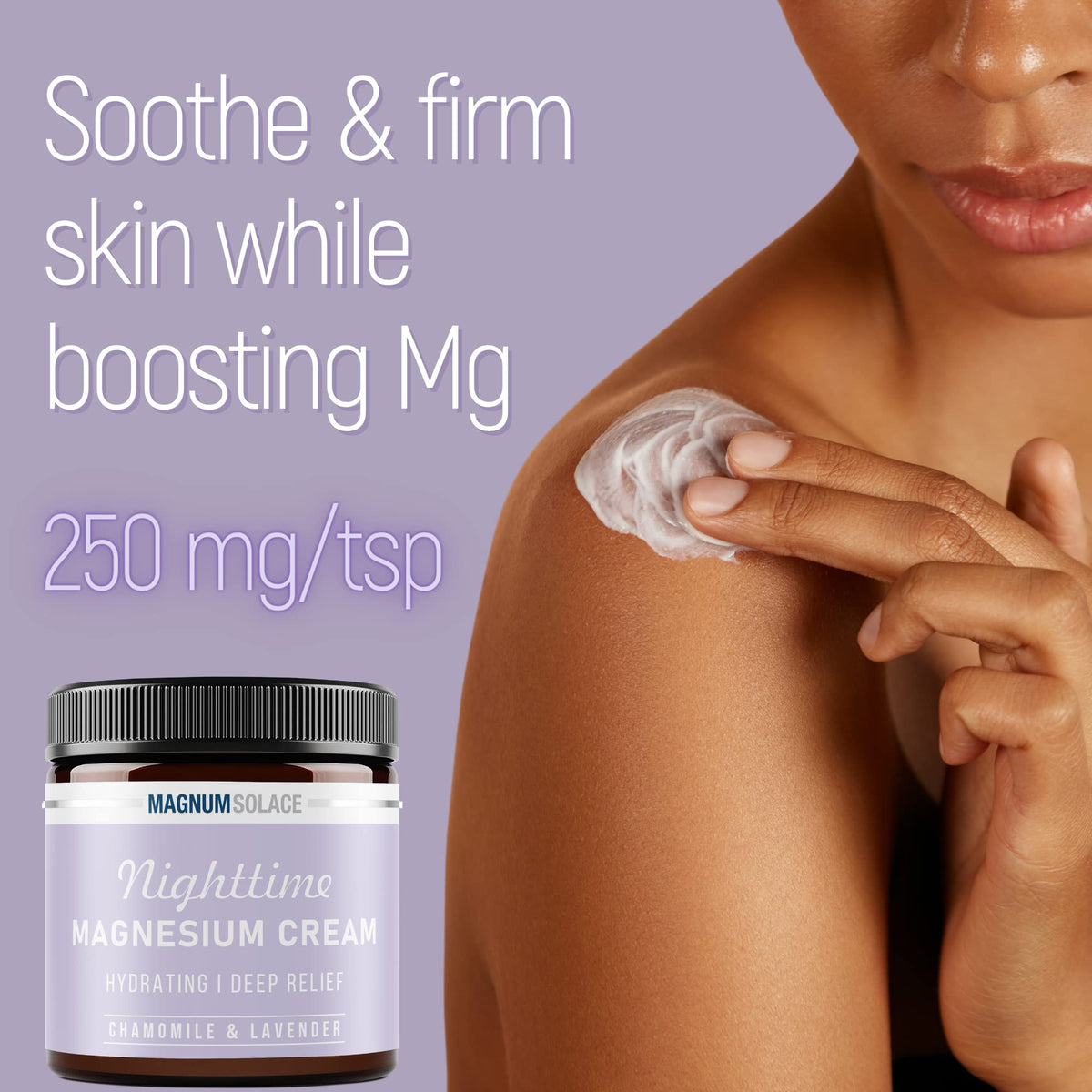 Magnum Solace Magnesium Lotion – Nighttime Magnesium Cream – Apply to Legs, Arms or Chest - Topical Magnesium Chloride – USA Made and Safe for Kids (Chamomile Lavender) Magnum SolaceBuy Supplements Australia