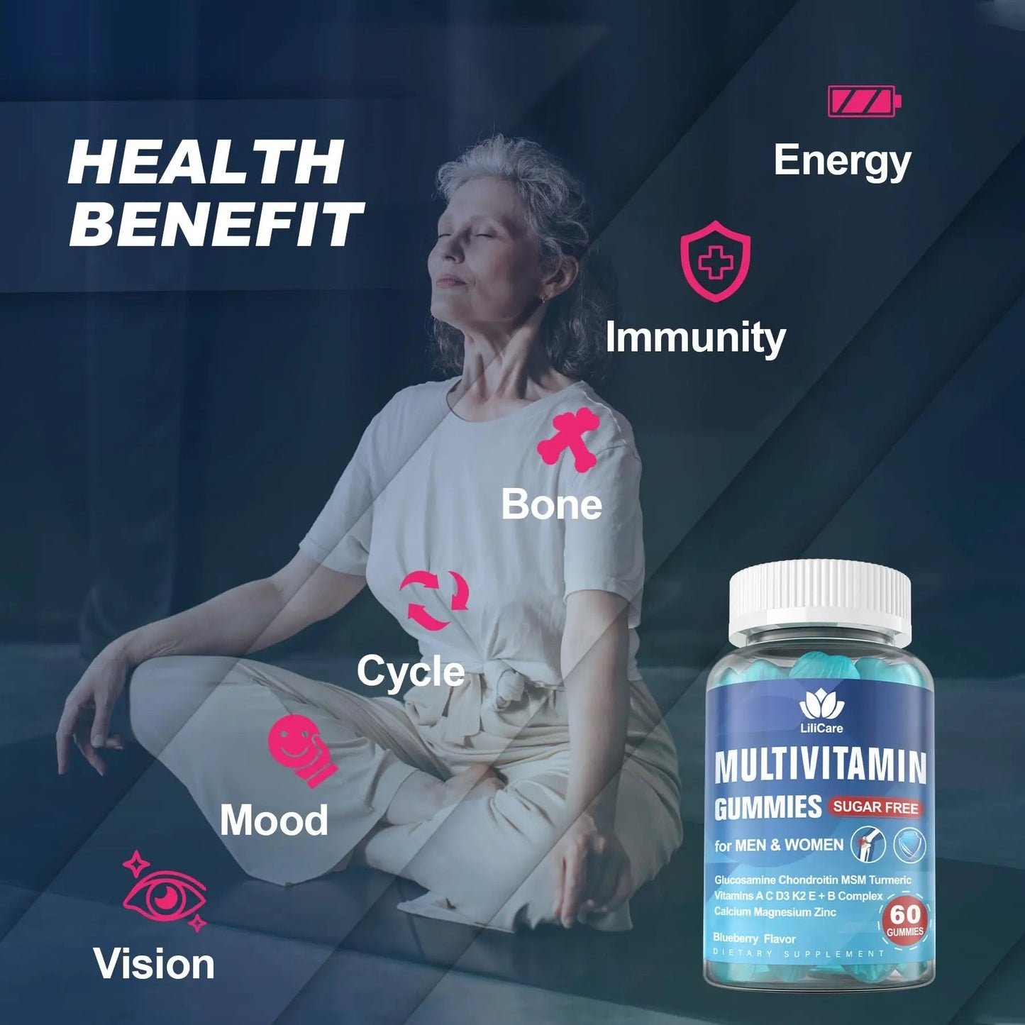 Methylated Multivitamin for Men/Women Gummies, Mens/Womens Multivitamin 50 Plus, with Glucosamine Chondroitin MSM Echinacea Sugar Free LILICAREBuy Supplements Australia