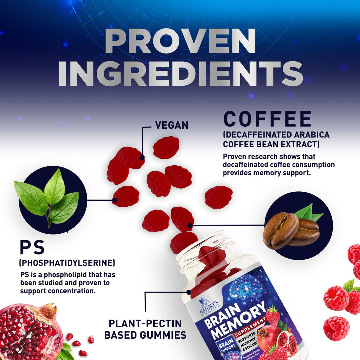 Brain Supplements for Memory & Focus Gummies - Brain Health Clarity with B6 B12 & Phosphatidylserine - Natural Nootropics Cognitive Concentration & Alertness Support Vitamins - 60 Vegan Gummies Nature's NutritionBuy Supplements Australia