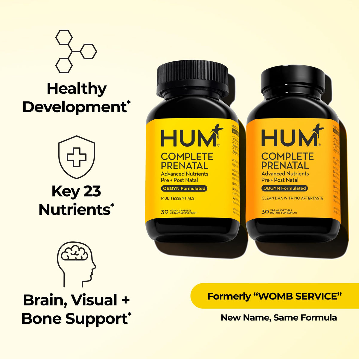 HUM Complete Prenatal Multivitamin for Women with Folate, DHA, and Choline, 23 Nutrients for Daily Support, Gluten Free, Non GMO Supplement for Pre, During, and Post Pregnancy, 30 Vegan Capsules HUMBuy Supplements Australia