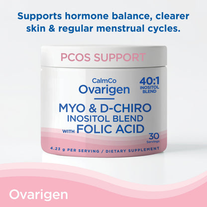 CalmCo Ovarigen Myo-Inositol & D-Chiro Inositol Supplement for Women – 40:1 Inositol Powder with Folic Acid, Fertility Supplements for PCOS, Hormone Balance and Ovarian Support (30 Servings) CalmCoBuy Supplements Australia