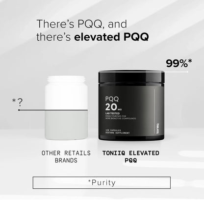 Toniiq 99%+ 20mg Supplement - Ultra High Purity PQQ 20mg Concentrated Formula - PQQ 20 mg 120 Capsules - Pyrroloquinoline Quinone Supplement - 1 Capsule Serving - Vegetarian Capsules Toniiq buy supplements Au