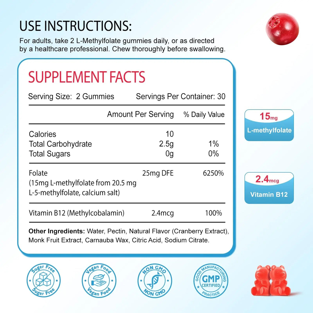 Zetelixia 2 Pack L-Methylfolate 15mg & Methyl B12 Gummies, Folate Supplement for Brain Health, Mood & Immunity, DNA Synthesis & Repair ZetelixiaBuy Supplements Australia