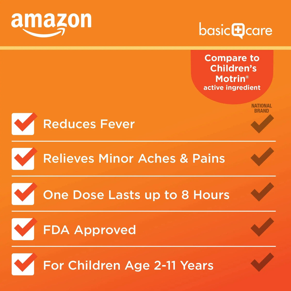 Amazon Basic Care Children's Ibuprofen Chewable Tablets 100 mg, Orange Flavor, Dye Free, Pain Reliever and Fever Reducer (NSAID), For Ages 2-11, 24 Count Amazon Basic CareBuy Supplements Australia