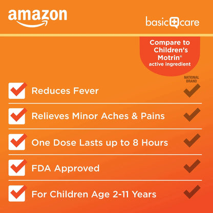 Amazon Basic Care Children's Ibuprofen Chewable Tablets 100 mg, Orange Flavor, Dye Free, Pain Reliever and Fever Reducer (NSAID), For Ages 2-11, 24 Count Amazon Basic CareBuy Supplements Australia