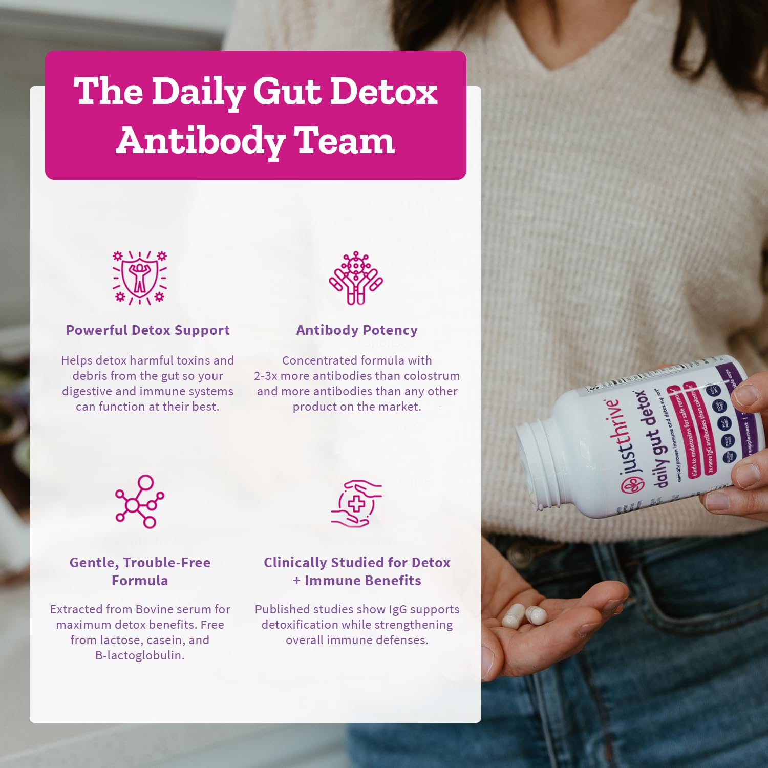 Daily Gut Detox - Ultra-Concentrated Detox & Immune Support Supplement with IgG Antibodies - Promotes Gut Health, Detoxification & Balanced Immune Response Just Thrive canada supplements