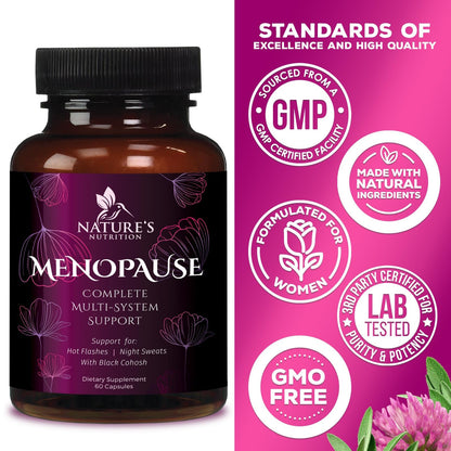 Menopause Supplements for Women - Complete Menopause Relief with Dong Quai & Black Cohosh - For Natural, Mild Hot Flash & Night Sweats - Hormone, Energy & Balance Support, Bottled in USA - 60 Capsules Nature's NutritionBuy Supplements Australia
