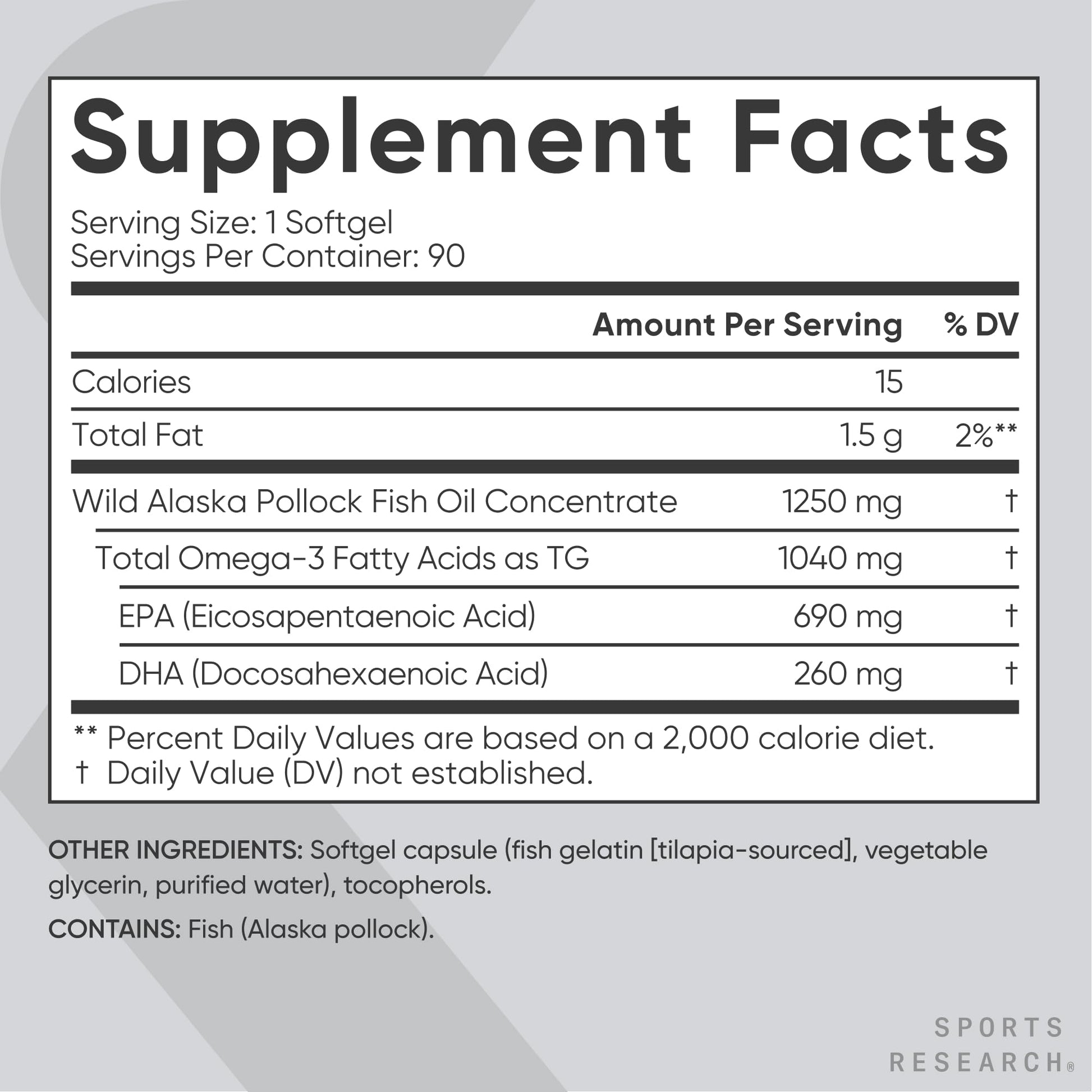 Sports Research® Omega-3 Fish Oil 1250 - Triple Strength Fish Oil Supplement from Wild Alaska Pollock - MSC Certified Sustainable · Non-GMO · Soy Free - 90 Softgel Capsules Sports Research buy supplements Au