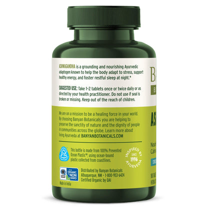 Banyan Botanicals Organic Ashwagandha - 1000mg per Serving - Cortisol Manager & Stress Relief Supplement - Adrenal Support for Mood, Restful Sleep & Muscle Recovery - 180 Tablets - Non-GMO, Vegan* Banyan BotanicalsBuy Supplements Australia