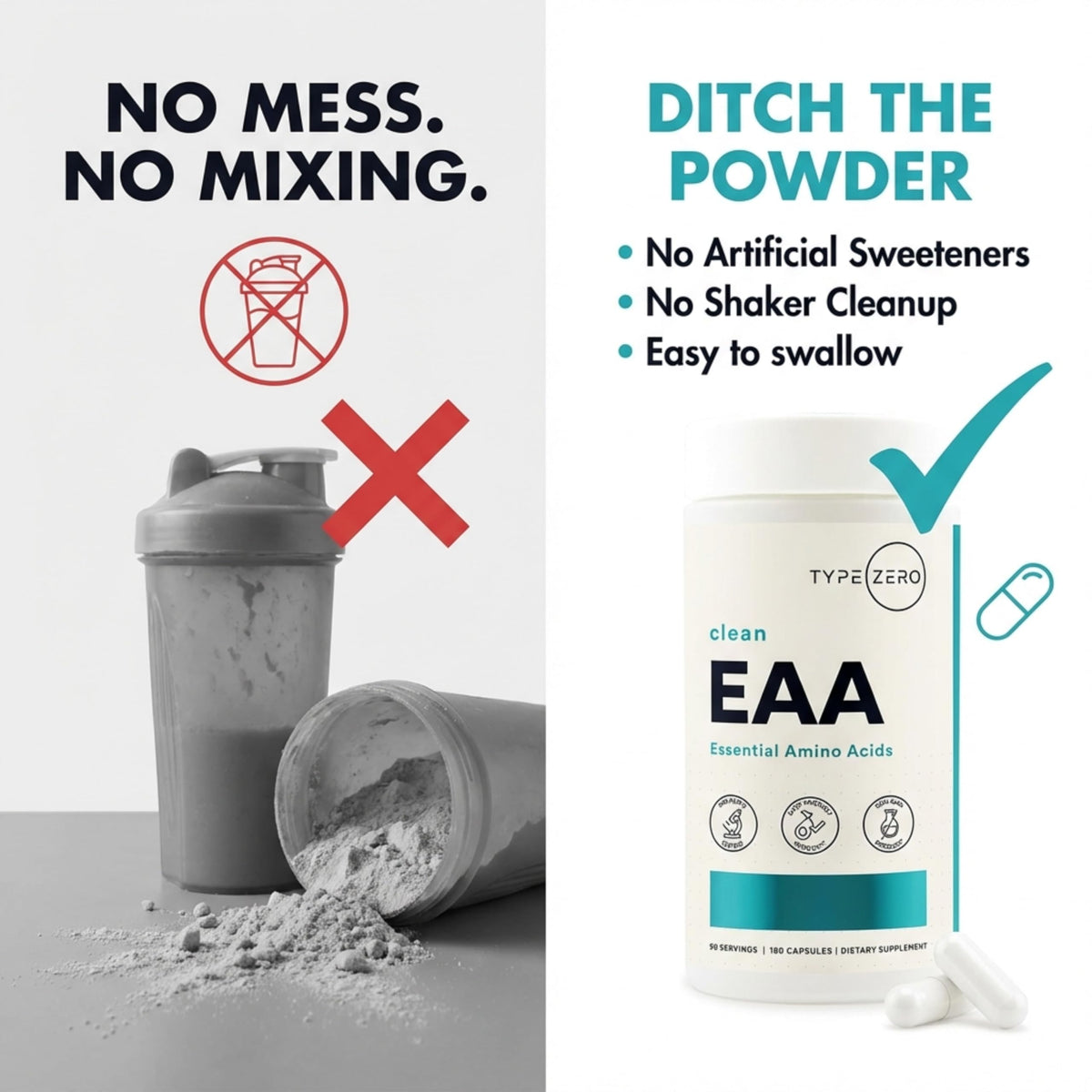 Type Zero Clean EAA Capsules (1,200mg per Serving), Essential Amino Acids Supplement with 9 EAAs, 180 Capsules, 90 Servings Type ZeroBuy Supplements Australia