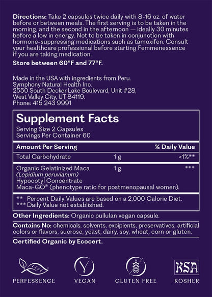 Femmenessence® MacaPause® – Clinically Proven Postmenopausal Organic Vegan Supplement for Natural Hormone Balance, Menopause Symptom Relief, Bone & Heart Health (120 Capsules, 30 Day Supply) Natural Health InternationalBuy Supplements Australia