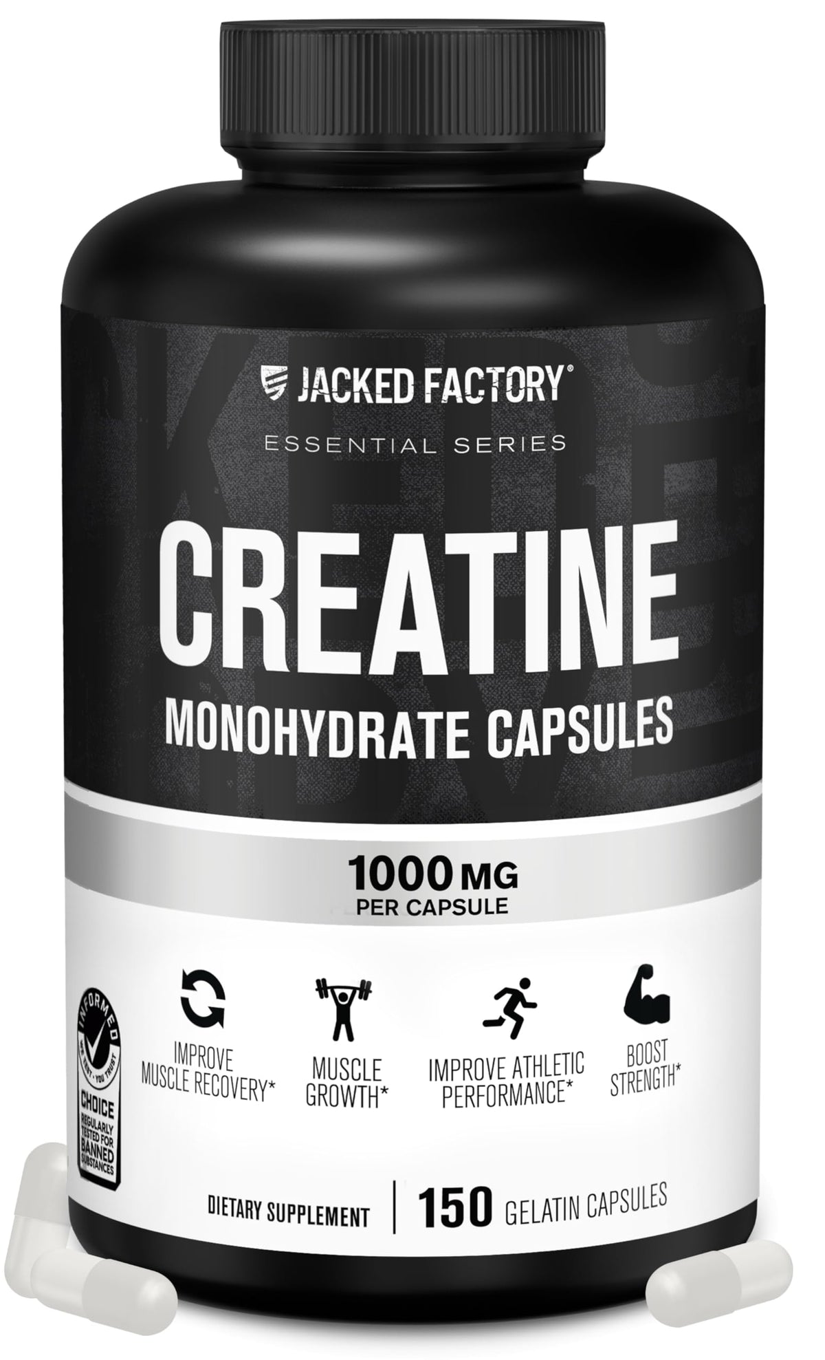 Jacked Factory Creatine Monohydrate Capsules - Creatine Pills for Muscle Growth, Increased Strength, Enhanced Energy Output and Improved Athletic Performance - 150 Capsules Jacked FactoryBuy Supplements Australia