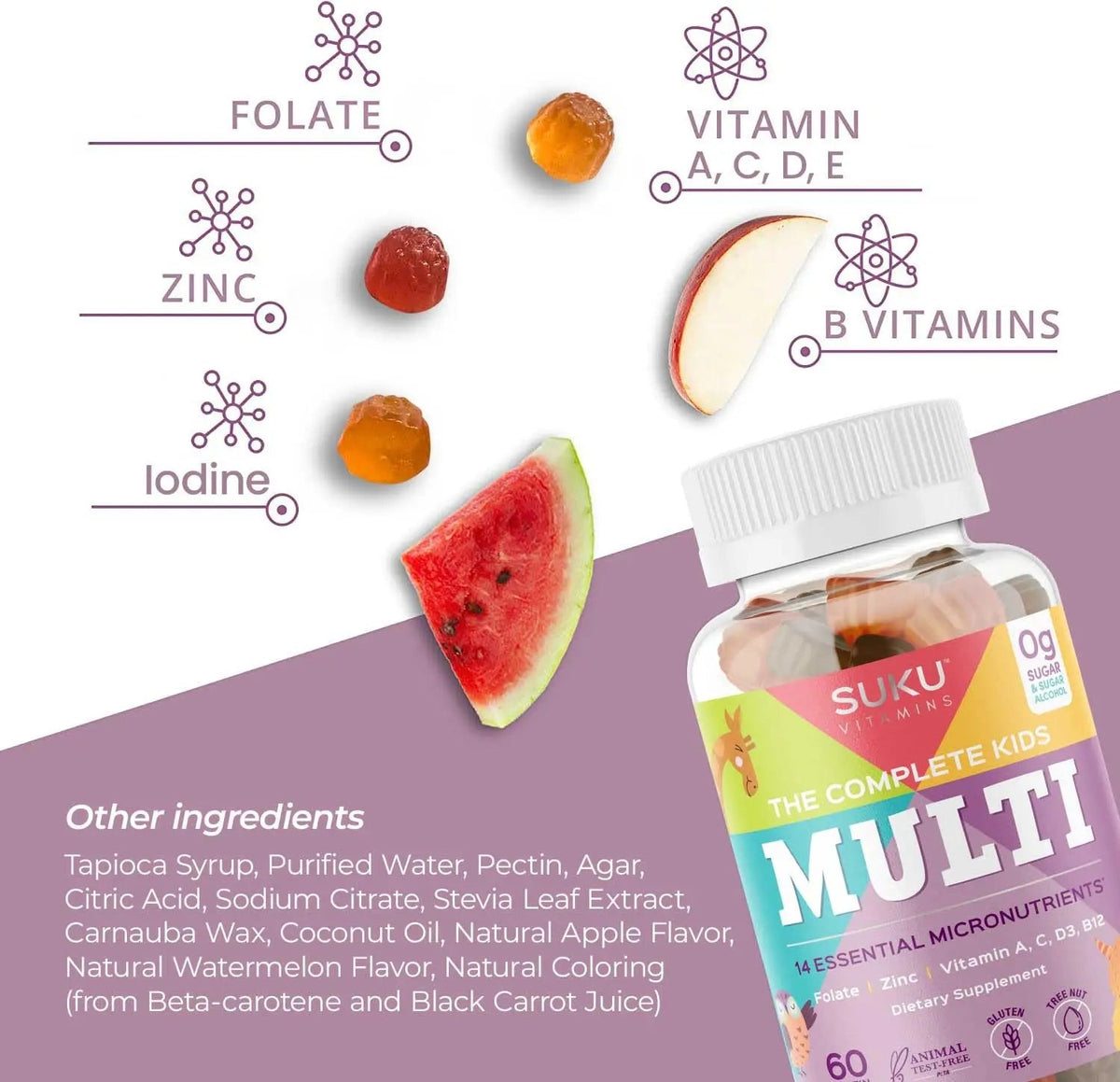 SUKU The Complete Kids Multivitamin Gummies – Vitamins A, C, D, E, B6, B12, Folate & Zinc – Immune Support SUKU