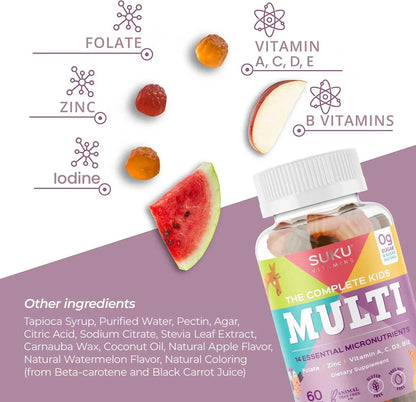 SUKU The Complete Kids Multivitamin Gummies – Vitamins A, C, D, E, B6, B12, Folate & Zinc – Immune Support SUKU