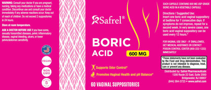 Safrel Boric Acid Vaginal Suppositories - 100% Pure Made in USA - Intimate Health Support, Vaginal Health and pH, Odor Control (60 Count) SafrelBuy Supplements Australia