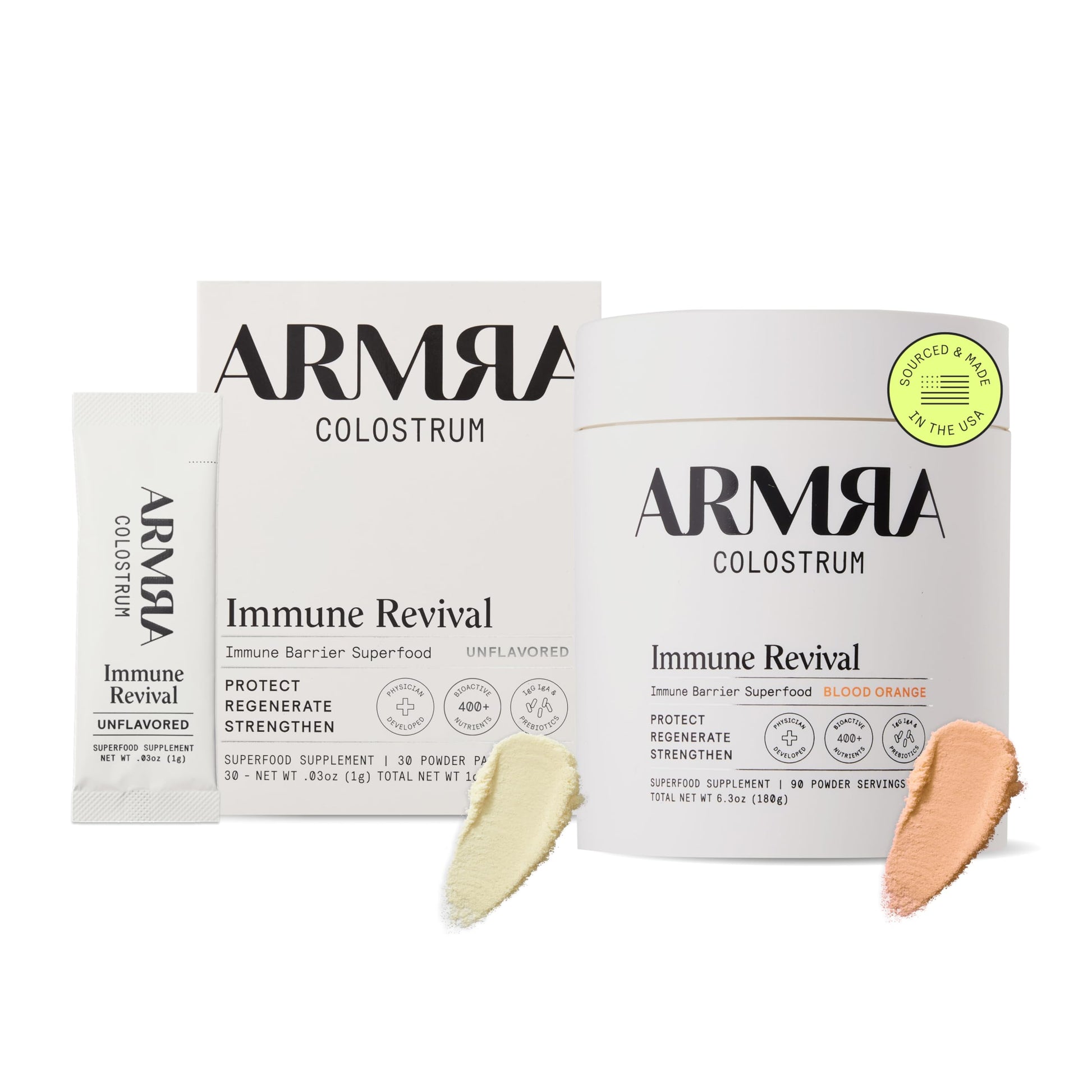 ARMRA Colostrum™ Premium Powder, Grass Fed, Gut Health Bloating Immunity Skin & Hair, Contains 400+ Bioactive Nutrients, Potent Bioavailable, Keto, Gluten & Fat Free (Unflavored 30｜Blood Orange 90) ARMRABuy Supplements Australia